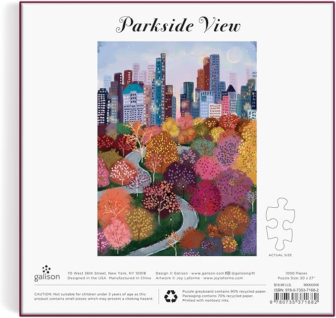 Galison Parkside View 1000 Piece Puzzle in a Square Box from Galison - 1000 Piece Puzzle for Adults, Beautiful Illustrations from Joy Laforme, Thick and Sturdy Pieces, Idea