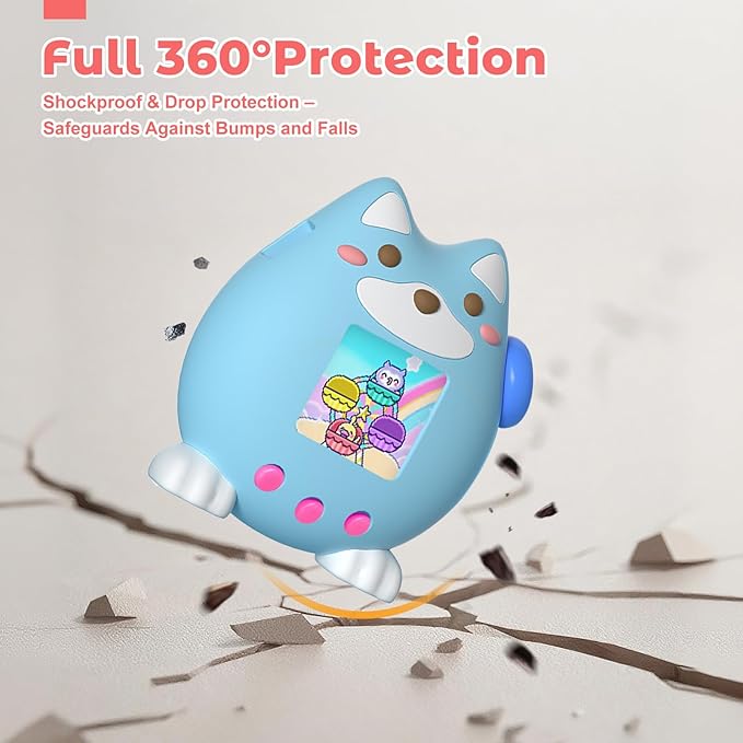 for Tamagotchi Paradise Case,Cute Standing Dog Silicone Protective Cover for Tamagotchi Paradise Electronic Pet,Waterproof Washable Shockproof Anti-Drop 360Full Protection,Puppy Style (Blue)