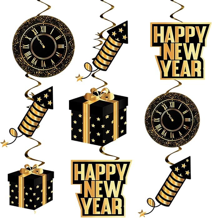 KatchOn, Happy New Year Hanging Swirls 2026 - Pack of 10, NO DIY | New Years Eve Party Supplies 2026 | Happy New Years Decorations 2026 | NYE Decorations 2026 | Happy New Year 2026