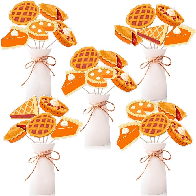 24 Pcs Cutie Pie Birthday Centerpiece Sticks Pie Baby Shower Table Decorations Orange Pie Pizza Table Toppers for Boys and Girls Baking Cookie First Birthday Party Supplies