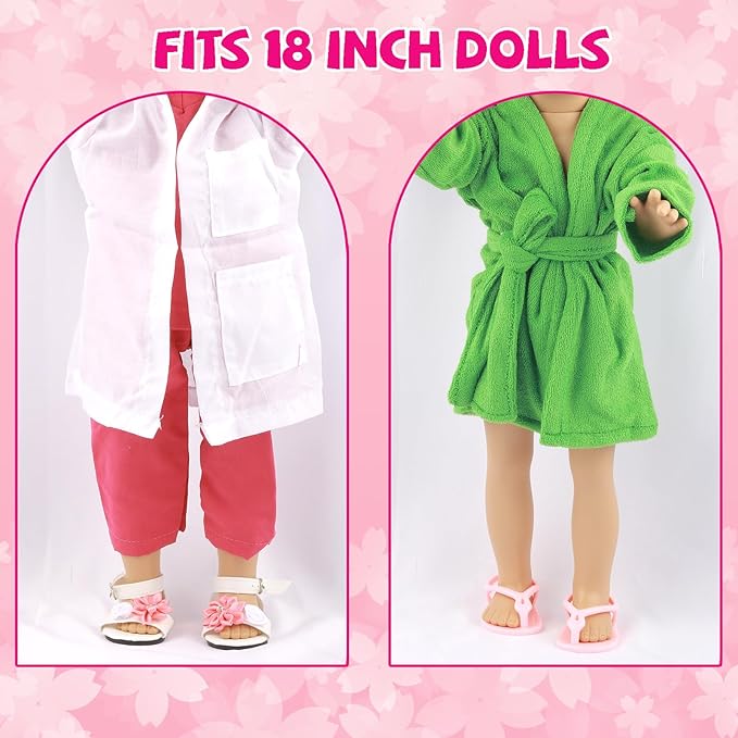 18 inch Doll Accessories, 5 Pairs of Doll Shoes+2 Socks 18” Doll Shoes Includes Snow Boots/Roller Skates/Sandals/Flip-Flops/Dance Shoes/Pink/Black Socks for American Doll Boy or Girl Dolls