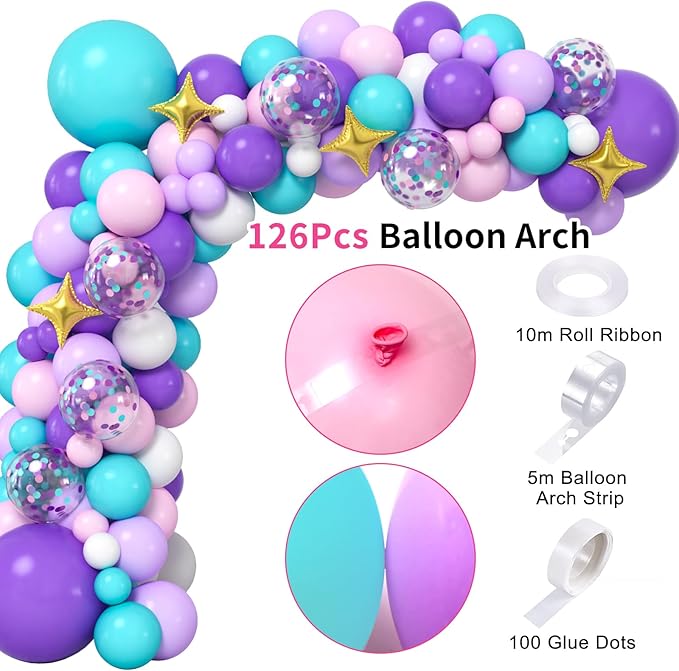 Unicorn Birthday Decorations Party Supplies for Girls, Purple Unicorn Balloon Arch with Backdrop Tablecloth Rainbow Star Foil Balloons, Princess Girls Unicorns Party Decorations Supplie