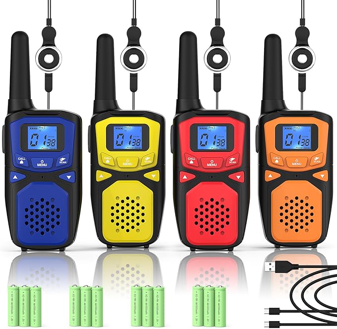 WokTok Adult Walkie Talkies Long Range Rechargeable Portable Two-Way Walkie Talkie, Camping Gear, SOS Sirens, NOAA Weather Alarms, Kid's Toys, Easy-to-Use Rechargeable Walkie Talkies,4 Packs