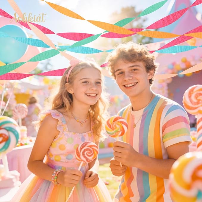 AOBKIAT 5 Rolls Rainbow Party Streamers Crepe Paper,Candyland Party Decorations for Christmas,Birthday,Wedding,Bachelorette,Bridal/Baby Shower,Hanging Candyland Backdrop Decoration