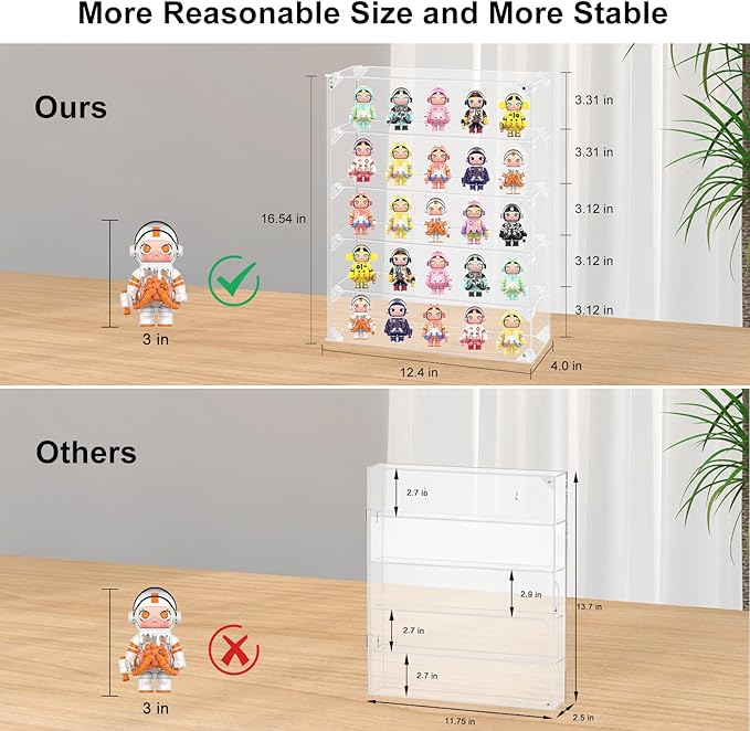 Acrylic Display Case, 5 Tier Clear Display Case for Mini Funko Pop Figures, Wall Mounted or Desktop Dustproof Display Cabinet Box for Collectibles Mini Toys Figurines Models Dolls (12.4x4x16.5 inch)