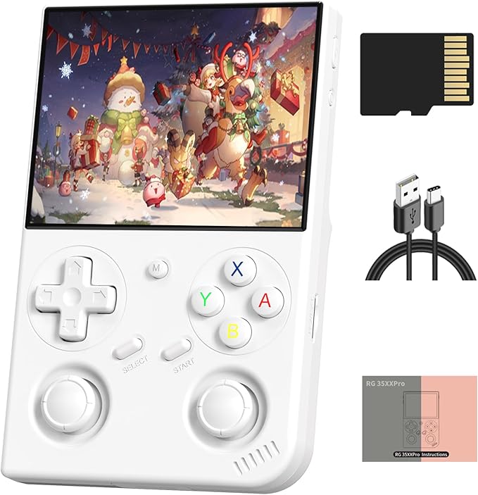 RG35XX Pro Retro Handheld Game Console 3.5-inch IPS Screen 64GB Card RG35XX Pro Linux OS Player 3200mAh Battery Compatible with Bluetooth WiFi RG35XXPro White