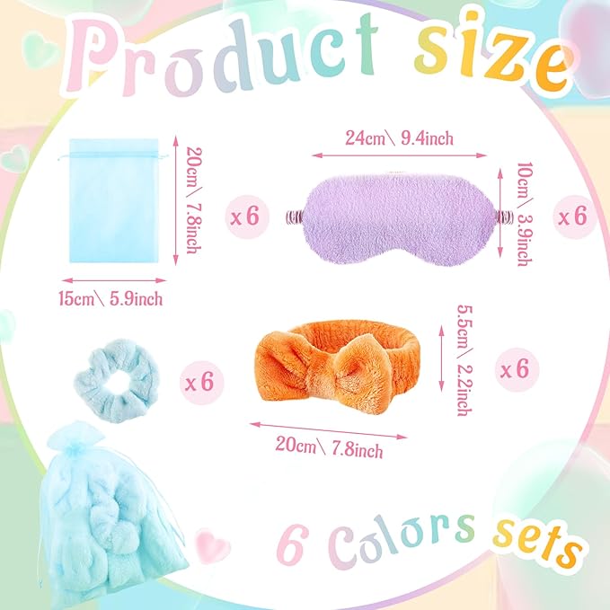 36 Pcs Sleepover Party Supplies for Girl Spa Slumber Birthday Favors Throw Blanket Pillow Eye Mask Headband Scrunchies (Solid Color,Macron Color)