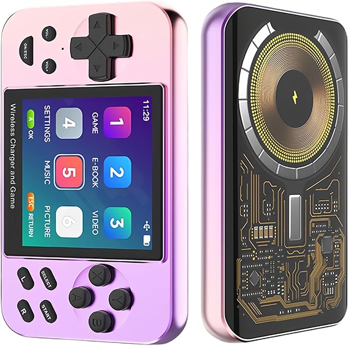 Handheld Game Console Mini Retro Console, 5000mAh Portable Pocket Arcade Supports Wired Wireless Charging Classic Game Ebook Movie Music Photo 7-in-1 with 16GB TF Card (Pink)