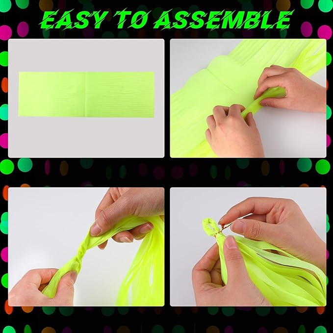 88 Pcs Glow Neon Party Supplies Including Neon Paper Garland 20 Pieces Paper Tassels Garland and Triangle Flags Bunting for Birthday Wedding Black Light Reactive UV Glow Party Decorations