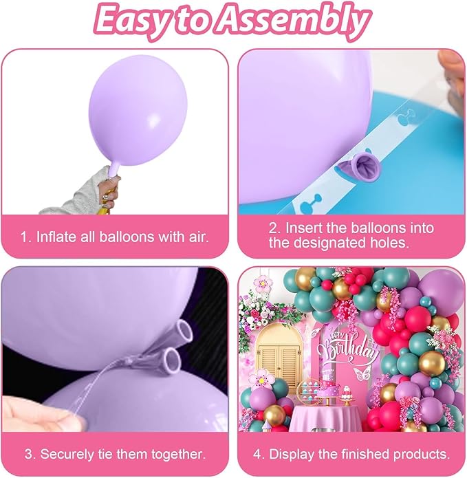 Balloon Arch Kit, Hot Pink Purple Teal Blue Metallic Gold Balloons for Girl Birthday Party Decorations Baby Shower Bridal Wedding Graduation Party Supplies