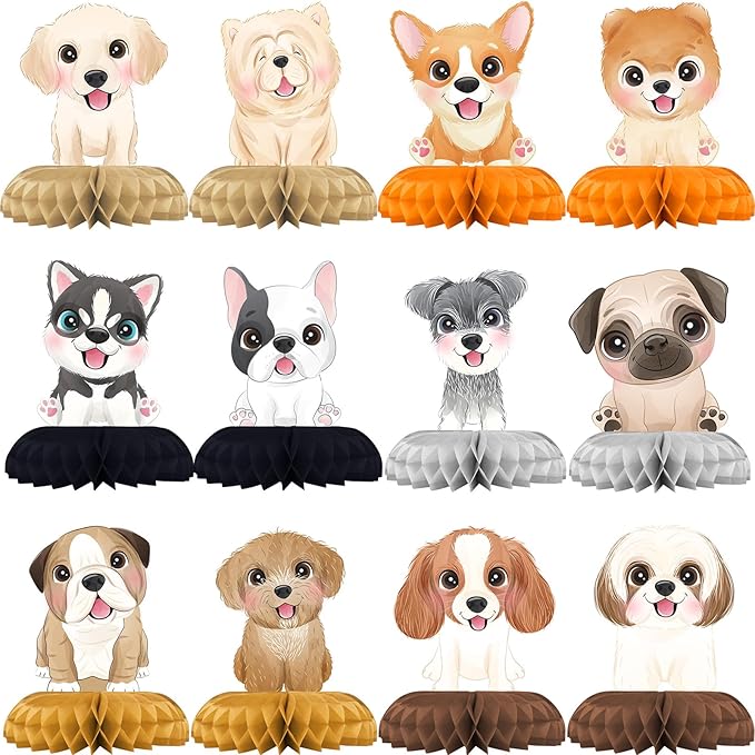 12 Pack Puppy Table Decorations - Puppy Party Decorations for Kids' Birthday and Baby Shower - Puppy Table Toppers