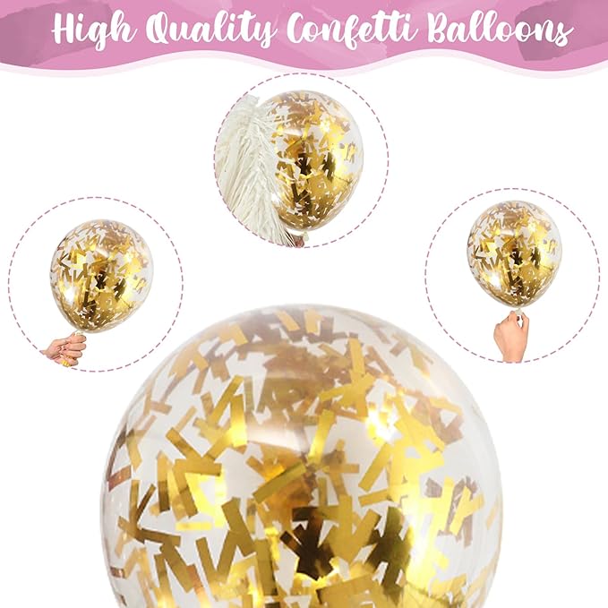 Pink Gold Balloons Set, 12 Inch Matte Pink Pastel Baby Pink Metallic Gold Confetti Latex Balloons for Girls Women, Pink Gold Party Balloons for Birthday Baby Bridal Shower Wedding Party Decorations