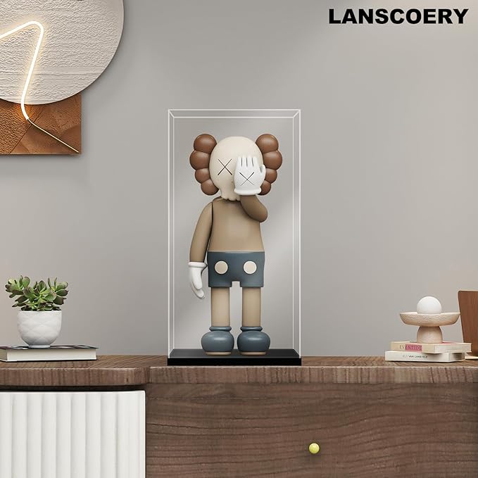 LANSCOERY Acrylic Display Case, Assemble Showcase Display Box for Collectibles, with Dustproof & Seamless Display Design, 12x12x20 inch Thick Black Base