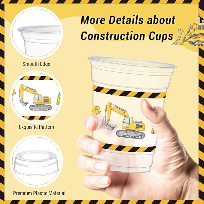 50Pcs Construction Cups, 12oz Construction Themed Party Cups for Home Birthday Supplies Baby Shower Party Favors Table Decorations
