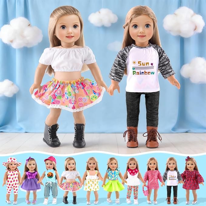 ebuddy 10 Sets 18 Inch Doll Clothes and Accessories - Fashion Outfits Fit for 18 inch Dolls 18 Inch Doll