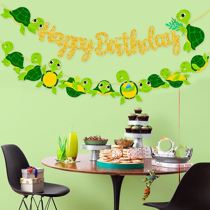 Sea Turtle Birthday Party Banner Baby Turtle Birthday Party Decorations 2Pcs Turtle Cutout Banners Ocean Sea Turtle Party Decoration for Under The Sea Baby Shower Supplies