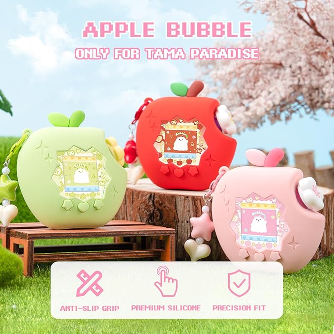 Apple Case for Tamagotchi Paradise, 4-iaradisen-1 Shockproof Silicone Protective Cover Kit with Faceplate, Flower Dial Cap & Charm, Kawaii Accessories for Girls & Adults (Pink)