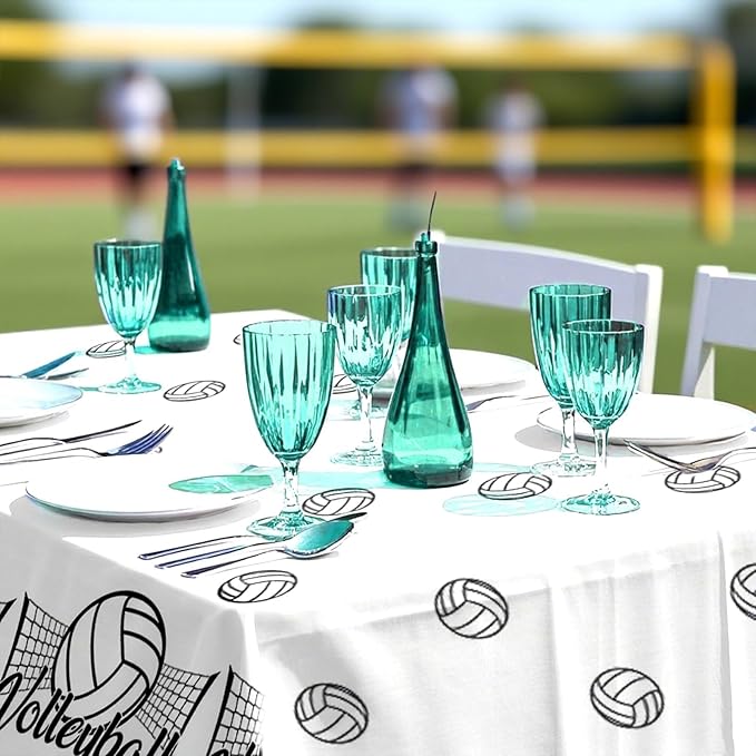 Grencian 3Pcs Volleyball Birthday Party Tablecloth Volleyball Plastic Table Covers Sports Theme Disposable Table Cloth for Girls Birthday Party Decorations