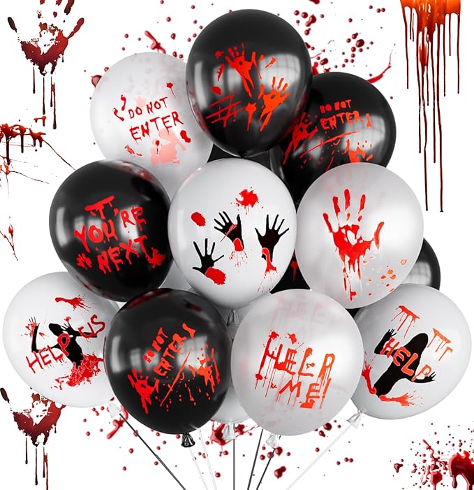 Halloween Balloons, 12 Inch Bloody Balloon, 50 Pcs Horror Balloons with Scary Blood Handprint Zombie Latex Balloon for Halloween Party, Horror Birthday Decora, Vampire Haunted House Party Supplies