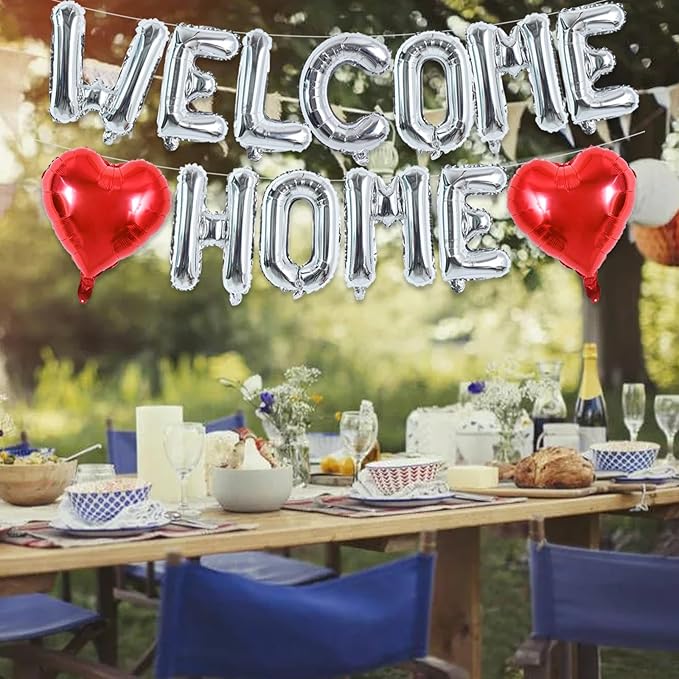 TONIFUL Welcome Home Balloons,16 Inch Silver Welcome Home Foil Balloons Banner Welcome Home Party Decorations for Homecoming Party Decorations House Warming Party Family Gathering Supplies