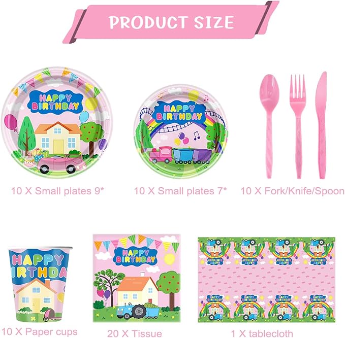 81Pcs Pink Pig Party Tableware Set pink pig Party Decoration pink pig Birthday Party Supplies