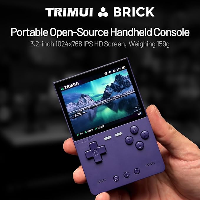 Trimui Brick Handheld Game Console 3.2-Inches Display Game Console,1024x768 IPS Screen Supports Multiple Simulators,Linux System Built-in 64G TF Card Purple