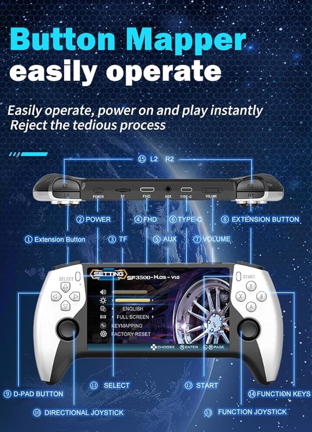 SF3500 Retro Handheld Game Console-Handheld Game Console with HD 5.5-inch IPS Screen Classic Video Games Supports TV Connection,14+ Emulators & 5-Hour Battery Life