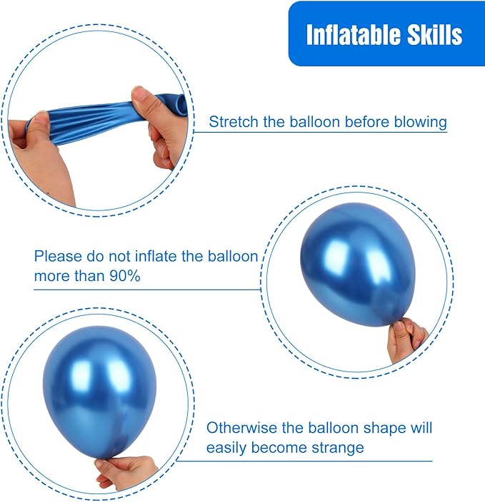 RUBFAC Metallic Blue Balloons 129pcs Different Sizes Pack of 18 12 10 5 Inch, Latex Chrome Blue Balloon Garland Arch Kit for Wedding Baby Shower Birthday Party Graduation Decorations
