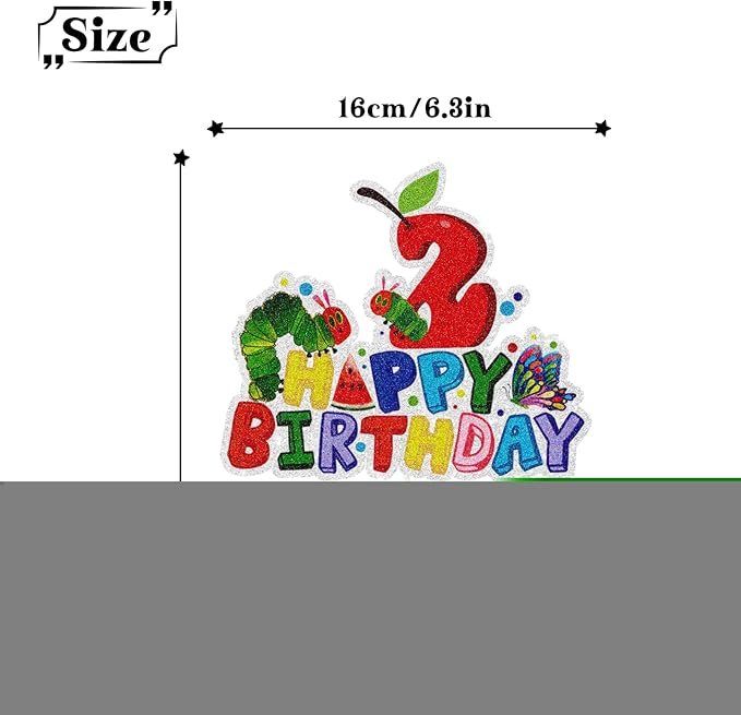 Hungry Caterpillar Happy 2nd Birthday Cake Topepr,Reading Story Theme Two Year Old Cake Decor,Summer Spring Second Birthday Party Decorations for Boys Girls