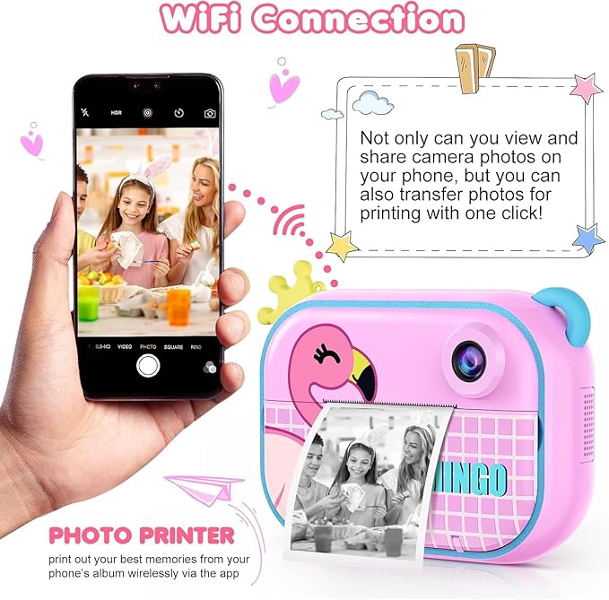 Instant Print Camera for Kids – 12MP 1080P Digital Camera with 2.4 Inch Screen,Includes 8GB SD Card, Perfect Christmas & Birthday Gift for Ages 3-12, Girls & Boys