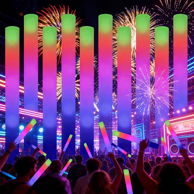 111 pcs Foam Glow Sticks Valentine's Day Party Favors Supplies Flashing Glow Sticks Party Supplies Light Up Baton Wands for Kids, Raves, Birthday, Wedding, Christmas, Children Toy