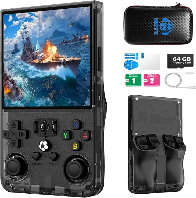 R36max Retro Handheld Game Console,64gb Memory,4000mah Battery, 18000 Pre-Installed Games ,4.0-Inch Ips Hd Screen Portable Retro Gaming Console,Suitable For Travel And Home Use (Black) (Black, 64, GB)