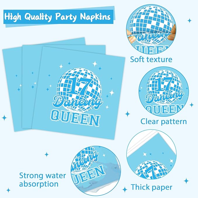 96Pcs Dancing Queen 17th Birthday Party Supplies Young and Sweet Only 17 Birthday Paper Plates Napkins Disposable Dancing Queen Disco Dinnerware for Party Bachelorette Decoration Serve 24