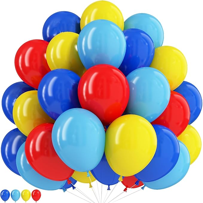 Blue Red Yellow Balloons Royal Blue Yellow Red Balloons for Puppy Party Decorations 60PCS 12INCH Helium Latex Balloon for Arch Carnival Circus Birthday Supplies