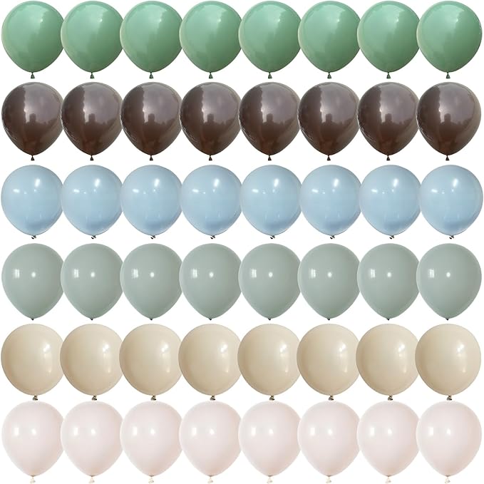 Woodland Balloons, 12 Inch Sage Green Brown and Sand White Balloon Double Stuffed Blue Balloon for Woodland Safari Jungle Forest Wild One Baby Shower Birthday Party Decorations