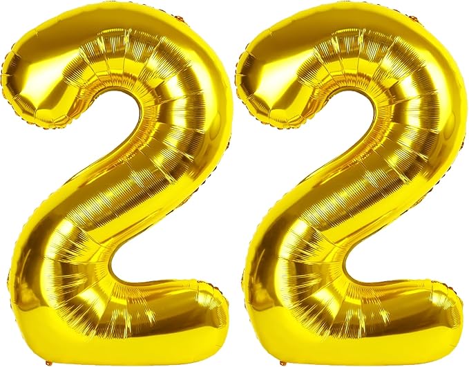 40 Inch Gold Balloon Number 22 Balloon,Jumbo Mylar Foil Helium Balloon for 22 Birthday Digital Balloons for Birthday Party,Wedding Anniversary Party Decorations