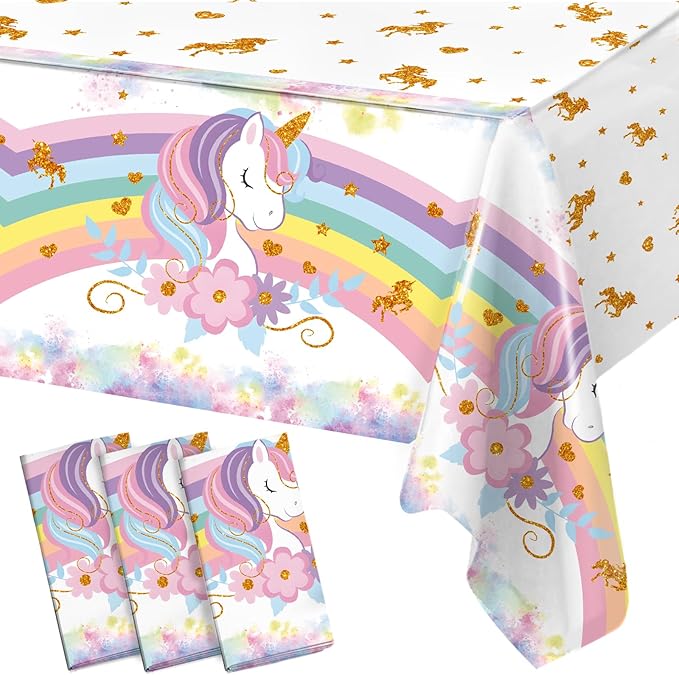 3PCS Unicorns Tablecloths for Birthday Decoration, Unicorn Party Decorations Pastel Rainbow DisposableTable Covers for Kids Girls Baby Shower Birthday Party Supplies, 51.2X 86.6inch