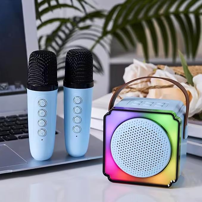 Portable Mini Karaoke Machine for Kids with 2 Wireless Microphones, Bluetooth Speaker, Fun Voice Effects, Lightweight Karaoke Toy for Girls & Boys (Blue)