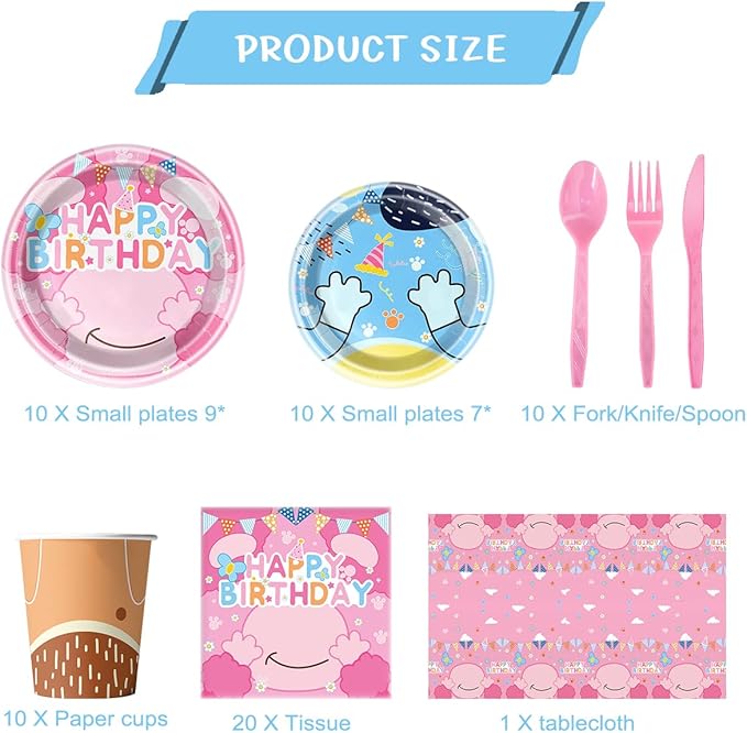 81Pcs Pink Dog Birthday Party Tableware Set Cute Dog Party Decoration Pink Cartoon Birthday Party Supplies