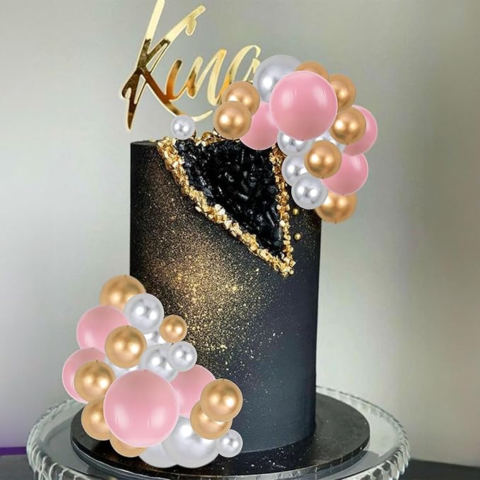 Gyufise 30Pcs Balls Cake Topper Foam Ball Cake Picks Mini Balloon DIY Cake Insert Topper Decoration for Baby Shower Wedding Anniversary Kids Birthday Party Cake Decorations Gold Silver Pink