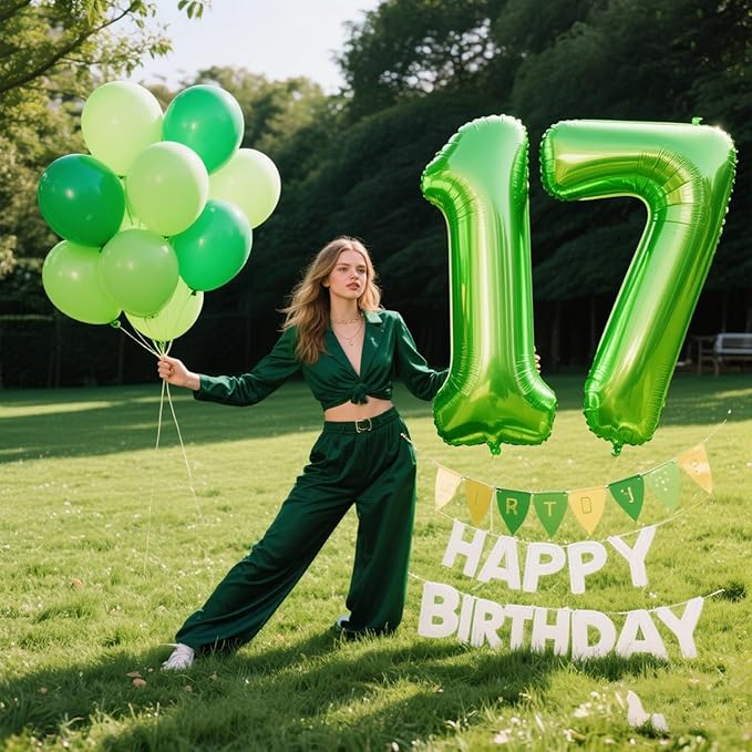 40 Inch Light Green Balloon Number 7 First Birthday Jumbo Mylar Foil Helium Balloon for 17 27 37 Birthday Digital for 70th Party Wedding Anniversary Party Decorations