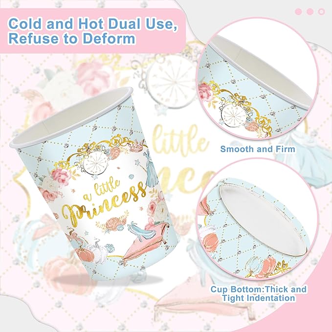 120 Princess Birthday Party Decorations, Princess Castle Plate and Napkins Set, Fairy Tale Princess Party Supplies for Girls' Birthdays, Suitable for 20 Guests