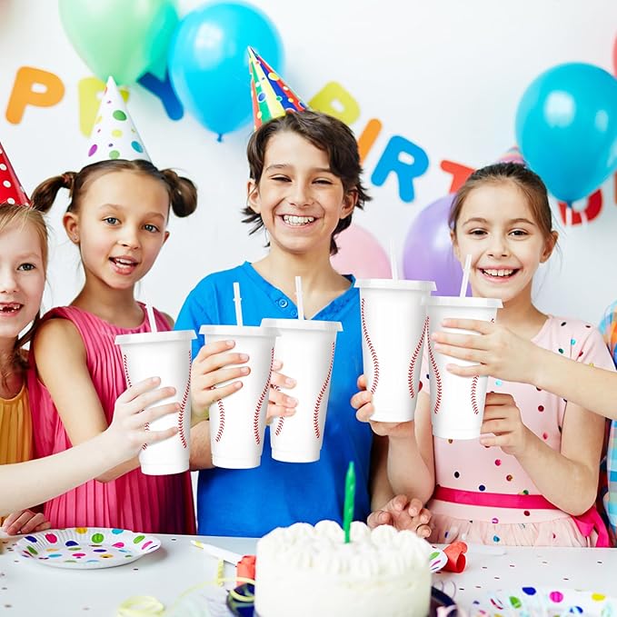 Hxezoc 16 Pieces Plastic Baseball Cups Reusable Cute Party Cups 24 oz Sports Party Gifts for Baseball Game Sport Birthday Party Decoration Supplies