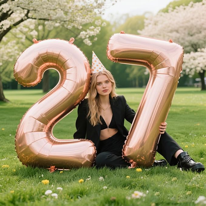 40 Inch Rose Gold Balloon Number 27 Balloon,Jumbo Mylar Foil Helium Balloon for 27 Digital Balloons for Birthday Party,Wedding Anniversary Party Decorations