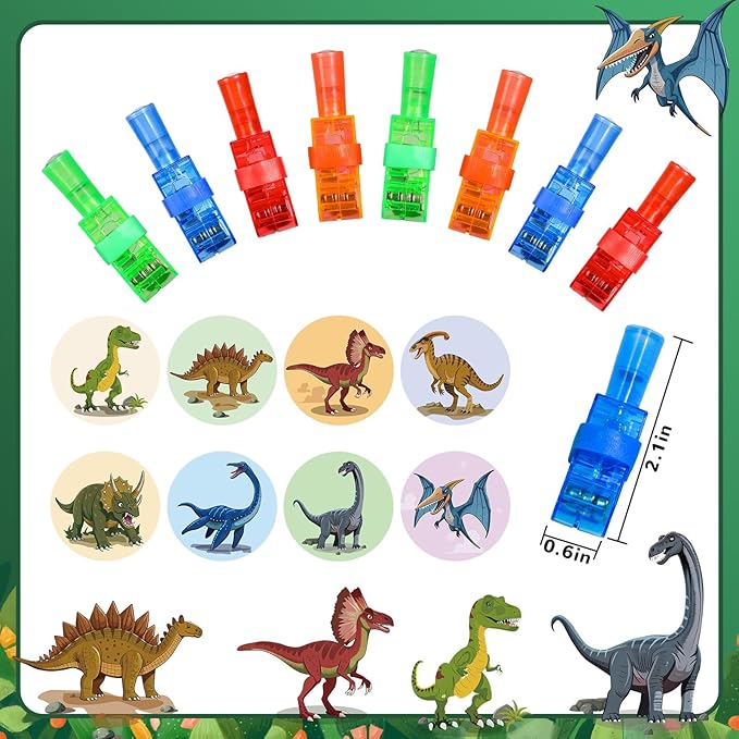 24 Pack Dinosaur Party Favors Light Up Finger Lights for Kids, Dinosaur Birthday Glow in the Dark Party Supplies, LED Finger Lights Bulk for Goodie Bags Stuffers Classroom Prizes Gifts