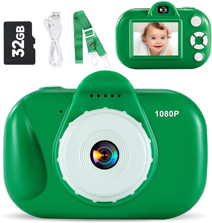 Kids Camera Digital Camera for Age 3-8, 1080P Toddler Camera for Kid with 32GB SD Card, Toddler Girls Toys Age 6-9, Christmas Birthday Gifts for Children, Grass Green