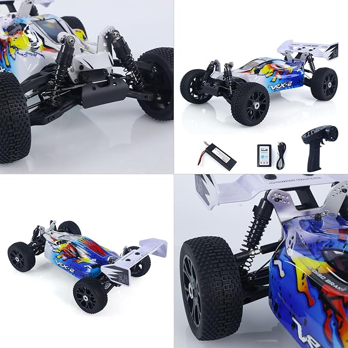 1/8 RH812 Remote Control Off Road Vehicle AWD High Speed RC Model Car 6KG Servo Metal Upper Control Arms Rear Wing Charger Hobby Grade Model for Adult(Blue)