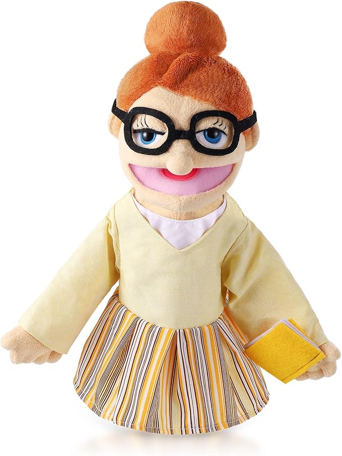 Role Play Hand Puppets Hand Plush Chef Doctor Fireman Pirate Detective Athlete Nurse Worker Hand Puppet Toys Puppets for Kids Storytelling Imaginative Pretend Play Teaching Preschool(Teacher)