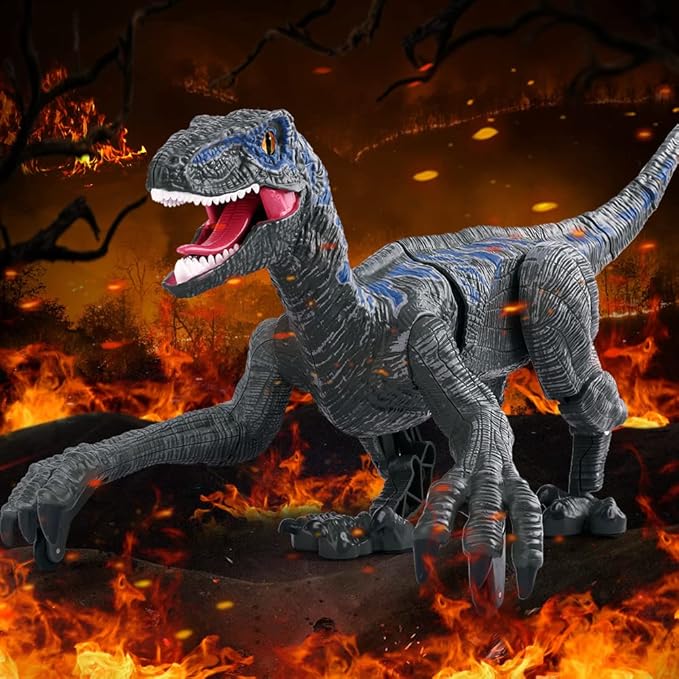 Mini Tudou Large Remote Control Dinosaur Toys 17.7",Electronic Walking Velociraptor with Lights and Sounds,2.4G Dinosaur Robot Toys Powered by Rechargeable Battery,RC Toy for Kids Boys Girls