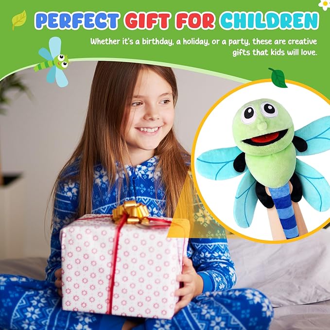 Animal Hand Puppets 11 Inch Insect Plush Ladybug Ant Dragonfly Caterpillar Puppet Toys Role-Play Puppets for Kids Storytelling Imaginative Pretend Play Teaching Preschool(Dragonfly)